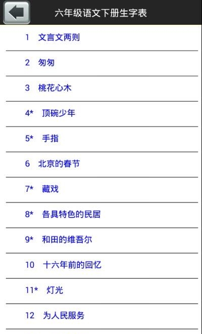 六年級(jí)語文下生字表